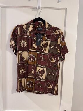 Straight to Hell Women's Short Sleeve Button-Down Shirt - Burgundy Multi